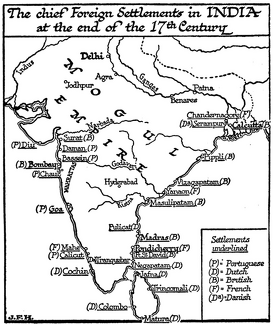 Chief Foreign Settlements in India, 17th Century