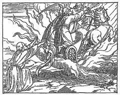 Elias going up to heaven in a fiery chariot