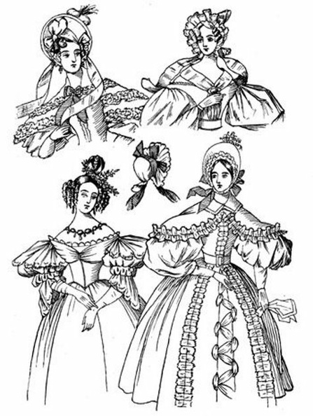 The dresses illustrated are two for walking, one dinner, and one for a ball 1834.jpg