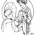 Lady and boy discuss a kite