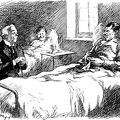Man talking to man in hospital bed