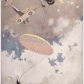 Dropping off in parachute from flaming balloon