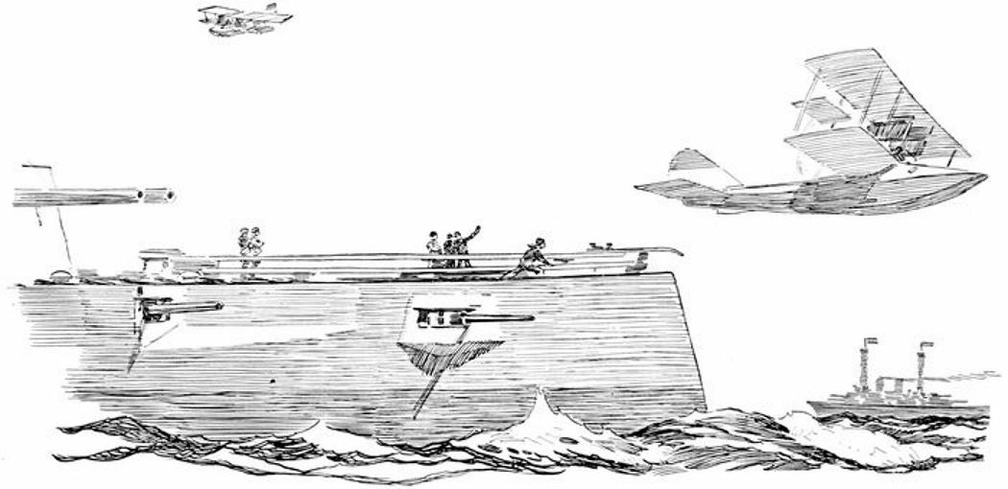 The seaplane shoots off the catapult