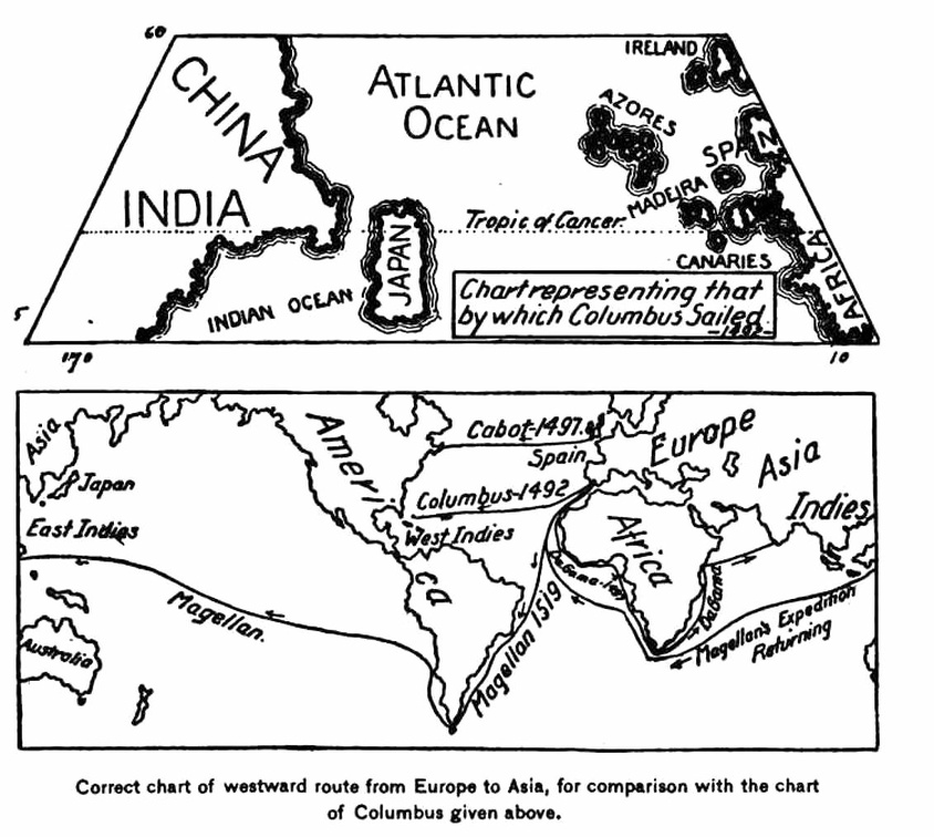 Correct chart of westward route from Europe to Asia, for comparison with the chart of Columbus.jpg