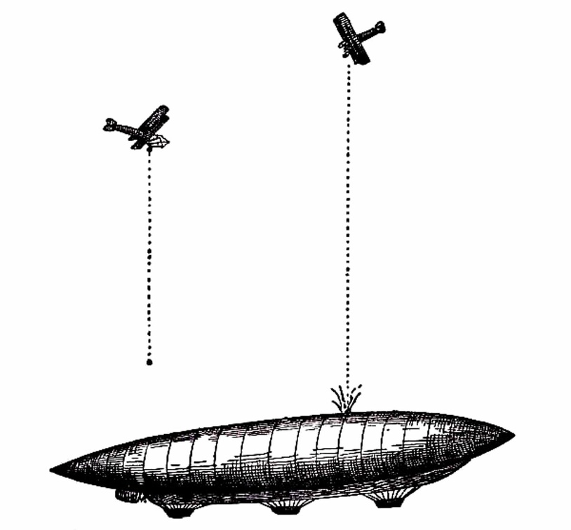 Aeroplanes attacking an airship from above