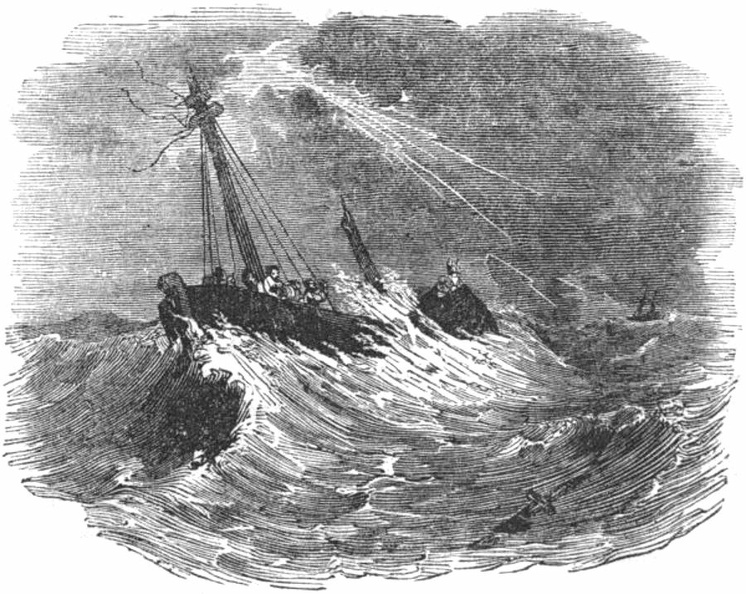 Columbus casting a barrel into the sea