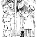 Boy and girl feeding the horses