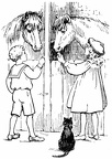 Boy and girl feeding the horses