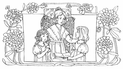 Mother reading to two girls