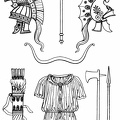 Phrygian helmets, bow, bipennis, quiver, tunic, axe and javelin