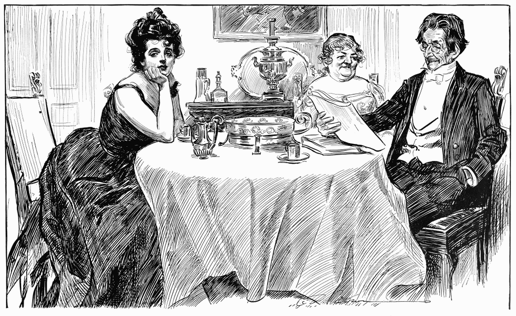 A quiet dinner with Dr. Bottles -  after which he reads aloud miss Babbles’s latest work.png