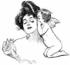 Cupid whispering in young lady's ear