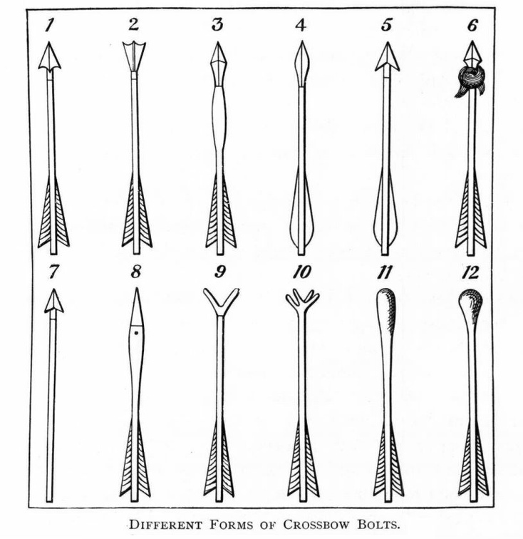 Different forms of crossbow bolts