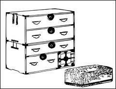 A chest of drawers and a trunk