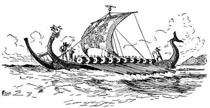 A Viking Double-prowed 'Long Serpent' or 'Dragon-ship'