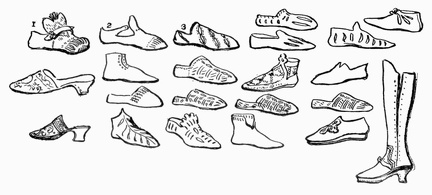 Nos. 1, 2, 3, 1540-50, and other shoe forms worn in the reign of Elizabeth