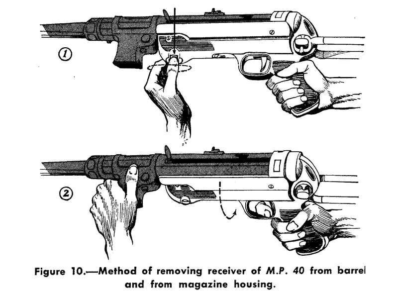 Method of removing receiver of M.P. 40 from barrel and from magazine hosing.png