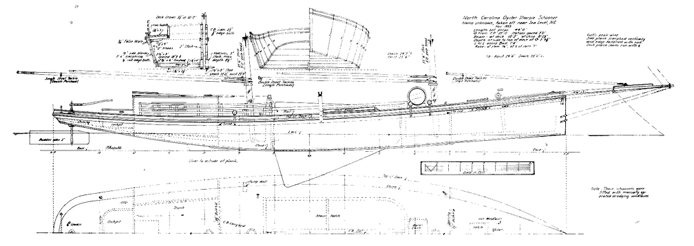 Plan of North Carolina sharpie schooner taken from remains of boat
