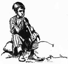 Young boy playing a flute