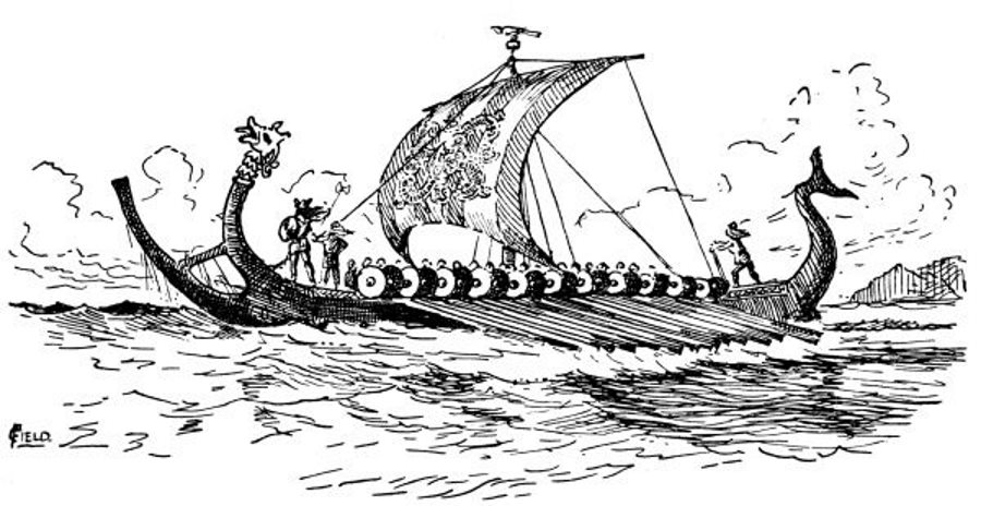 A Viking Double-prowed 'Long Serpent' or 'Dragon-ship'